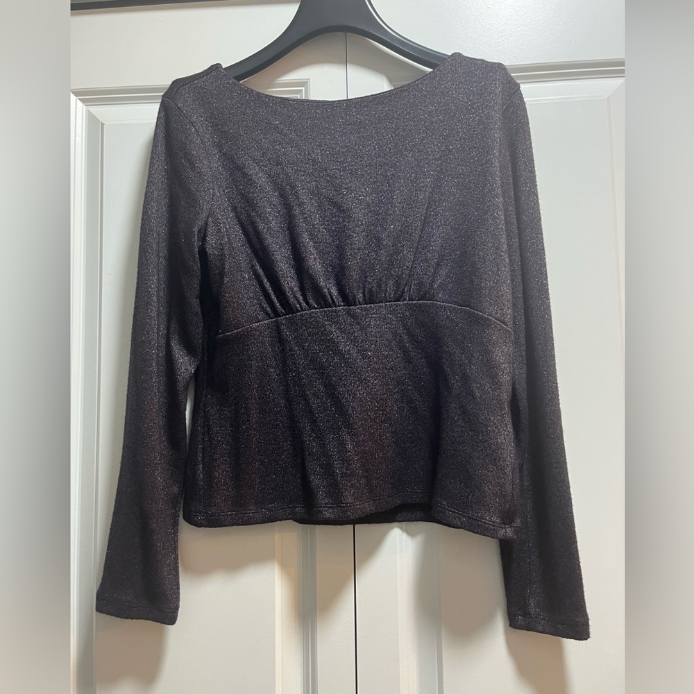Banana Republic S Deep Purple Sparkly Long Sleeve Top - shorter torso